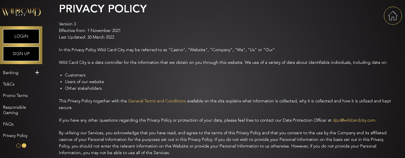 Privacy Policy Wild Card City Online Casino