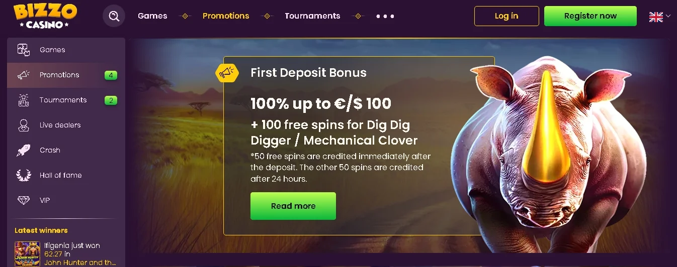 Bizzo casino welcome bonus